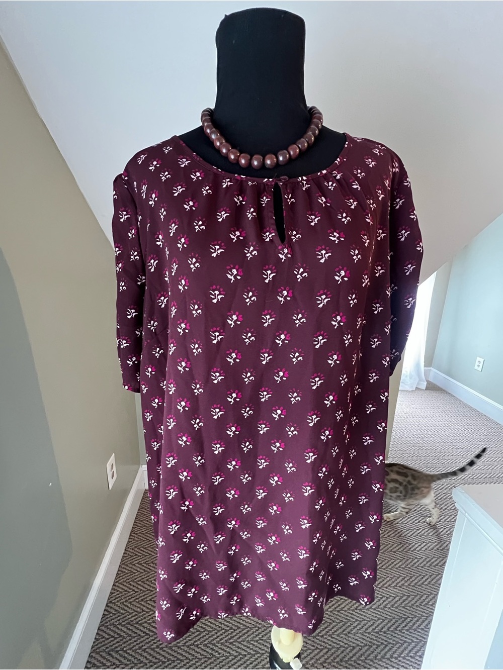 Burgundy Floral Shift Dress